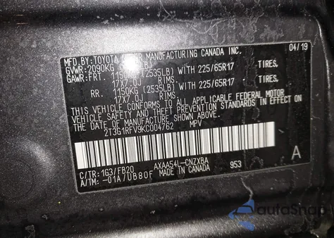 2019 Toyota Rav4 Le z USA, uszkodzony, nr VIN 2T3G1RFV9KC004762